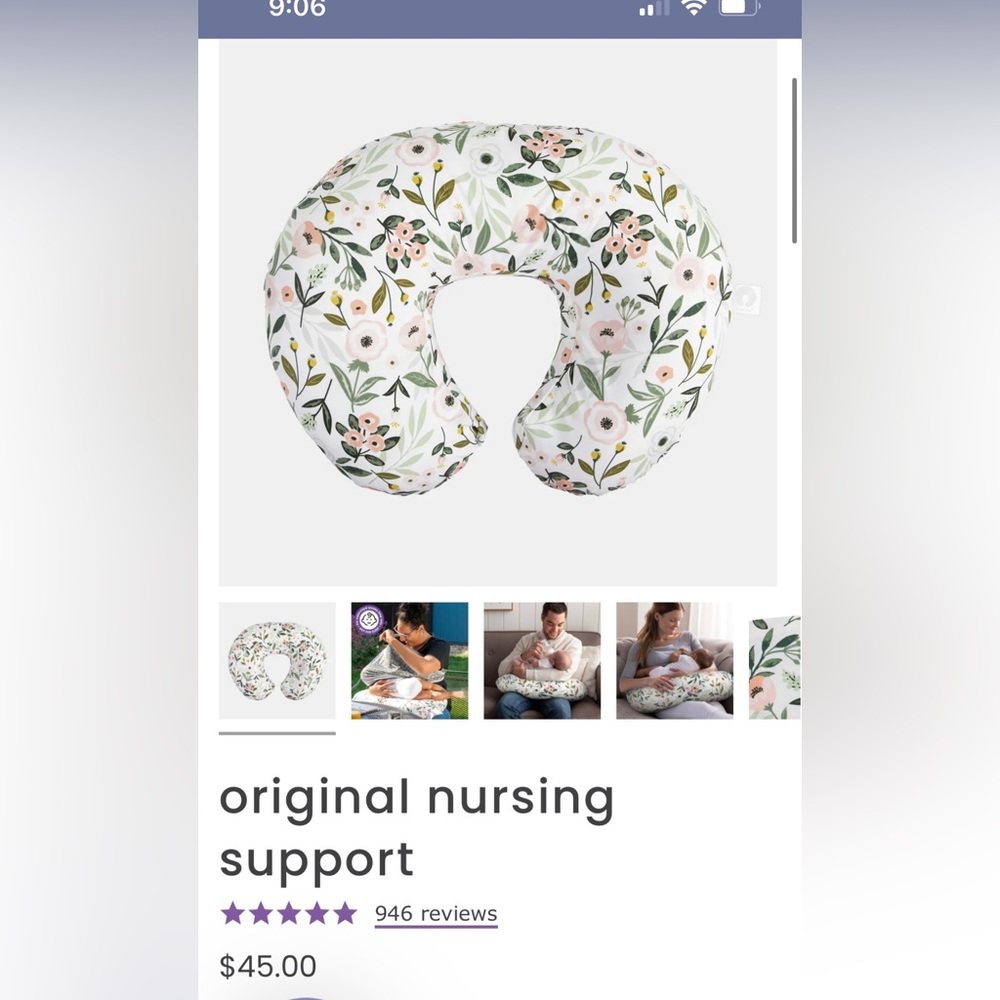 Boppy pillow for breastfeeding and infant support